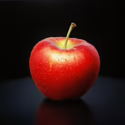 red apple with water droplets sitting on a table