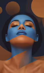 a painting of a woman with bright blue makeup