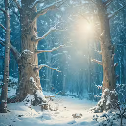 a forest with snow in it is shown