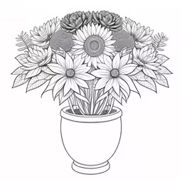 a flower pot that is filled with sunflowers,sunflowers in a vase coloring pages