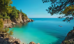 a water way with a beautiful view of the sea