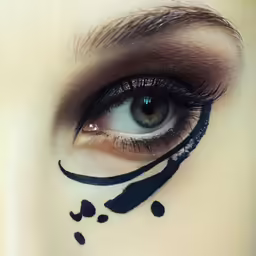 a beautiful blue eyes has black brush painted on it