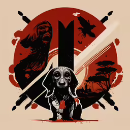 a poster with a skeleton sitting in front of a sun
