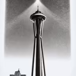 a very tall tower with the moon above it