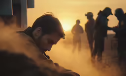 a man who is sitting down looking at something