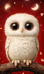 the owl is sitting on the branch with its eyes open