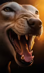 an adult brown dog with his mouth open