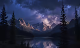 the night sky lights up on the mountain range