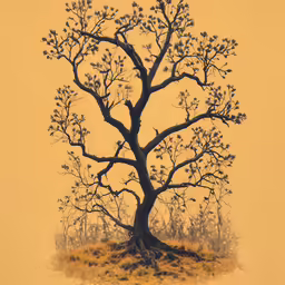 the tree is standing alone in the field
