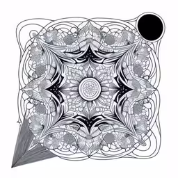 an artistic drawing made with black and white ink,an intricate drawing of flowers in the shape of a circle