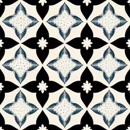 a white, black and blue print that uses repeating shapes to make some interesting geometric patterns,black and white geometric pattern with diamonds,blue and white geometric tile pattern on black background,a geometric design that looks like they have been made,a black and white pattern with flowers on it