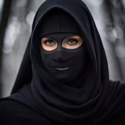 woman in a black cloth with a dark mask and hood