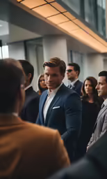 man wearing suit, white shirt, and white sneakers during business meeting