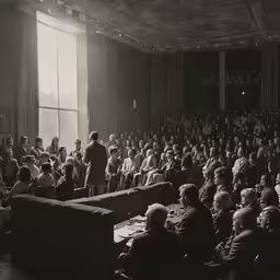 a group of people in a dark room full of people