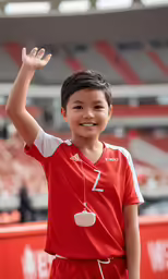 a young boy standing on top of a basketball court
