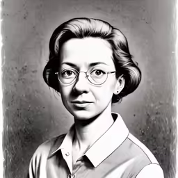 an older woman with glasses and a striped shirt