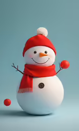 a christmas snowman wearing a red hat and scarf