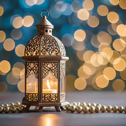 a lit lantern sitting on top of a table