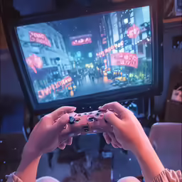 the two hands are holding the controllers and playing the game