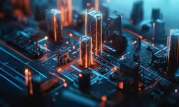an array of futuristic electronic devices with red lights