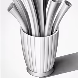 a drawing of several silver forks sticking out of the inside of a cup