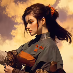 a woman with a camera standing near a cloud