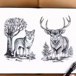 two deer are shown in an open book