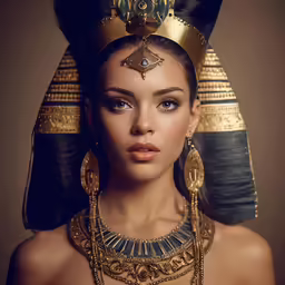 woman wearing the egyptian mask and costume on her face
