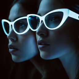 the two models are both wearing matching shades