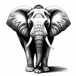 an elephant is drawn in the shape of a line,a drawing of an elephant with some large ears,an elephant drawn in pencil on a white background,a drawing of an elephant standing with its trunk out,an elephant with its trunk crossed, it