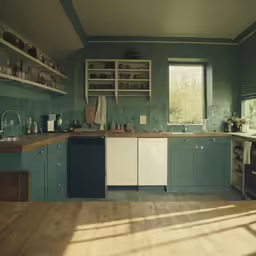a kitchen area with a window, sink and dishwasher