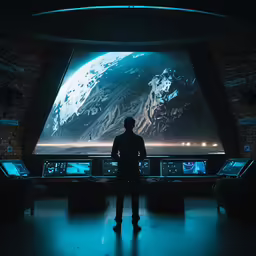 man standing looking at space - filled with large images