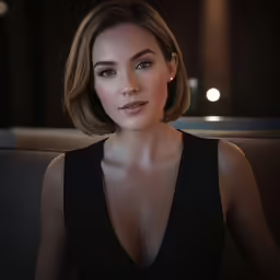 a beautiful woman in a black dress posing