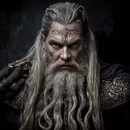 a male wearing long white hair and beard
