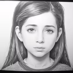 the young girl has a black and white photo on her
