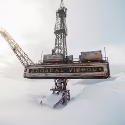 an old sign is sitting in the snow