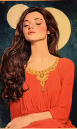 a beautiful woman with long brown hair wearing a necklace