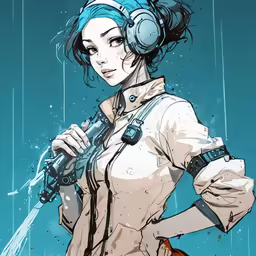 the cover to an animated video game with a girl holding a gun