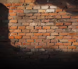 a man is standing in front of a brick wall