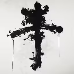this cross has been splattered in and over