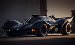 a batman car is parked on the side of a road