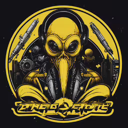 an image of a yellow bird wearing headphones and headphones,an alien head with headsets and earphones on