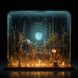 the projection of a sea creature in a glass case