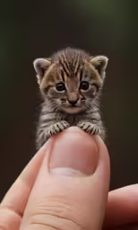 a person holding a tiny brown and black animal