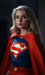 a woman dressed as superman standing in the dark