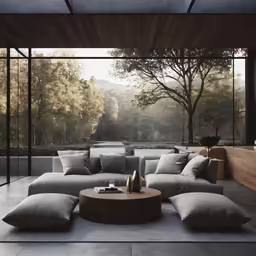 the sofas, pillows, and tables are on a patio
