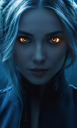 a woman with bright yellow eyes in the movie the witch