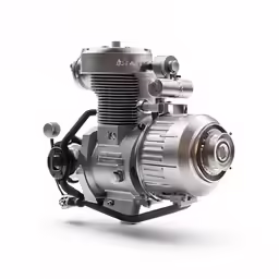 a silver motorcycle engine with its gears down