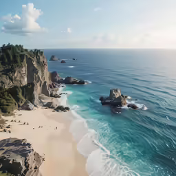 the coastline is lined with several beautiful rocks