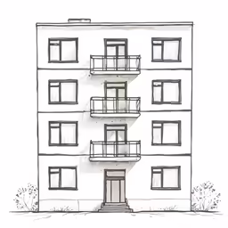 a drawing of an apartment building on a white background